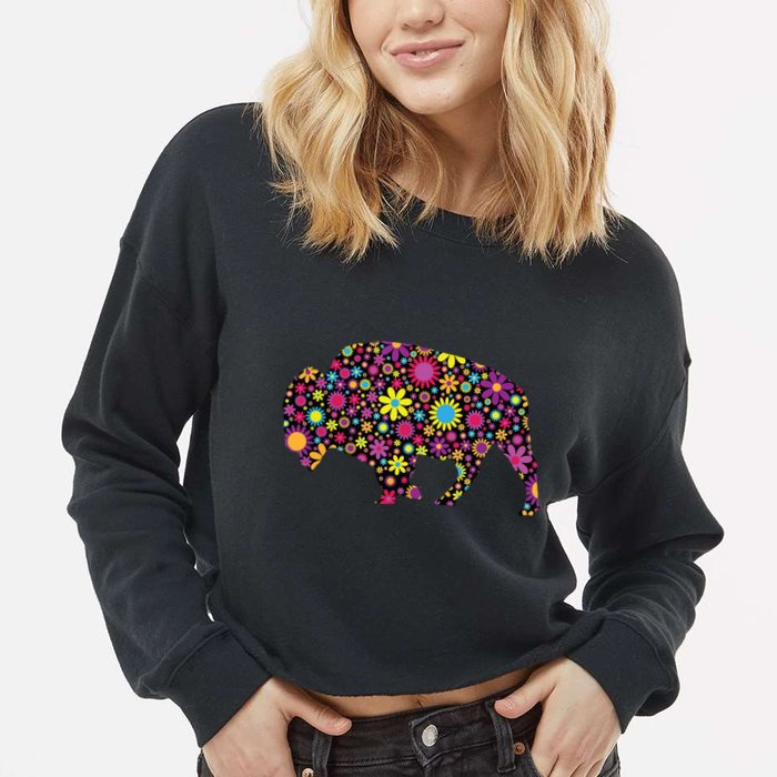 Flower Patterns Bison Buffalo Funny Cropped Pullover Crew