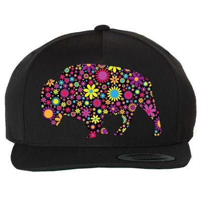 Flower Patterns Bison Buffalo Funny Wool Snapback Cap