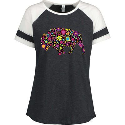 Flower Patterns Bison Buffalo Funny Enza Ladies Jersey Colorblock Tee