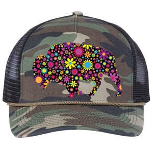 Flower Patterns Bison Buffalo Funny Retro Rope Trucker Hat Cap