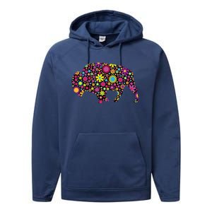 Flower Patterns Bison Buffalo Funny Performance Fleece Hoodie