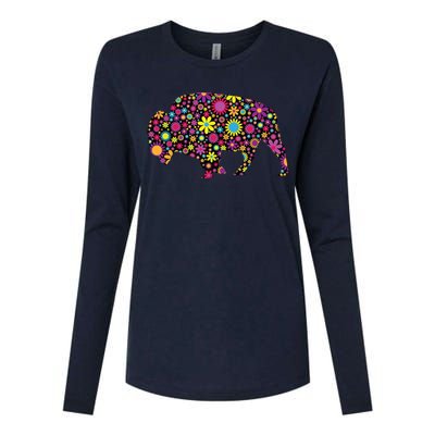 Flower Patterns Bison Buffalo Funny Womens Cotton Relaxed Long Sleeve T-Shirt