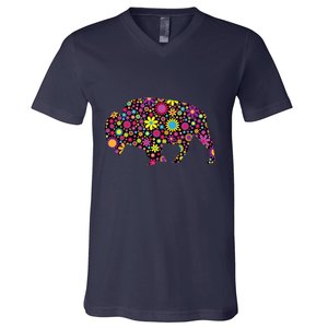 Flower Patterns Bison Buffalo Funny V-Neck T-Shirt