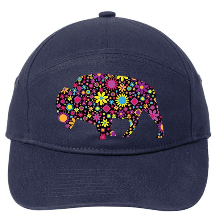 Flower Patterns Bison Buffalo Funny 7-Panel Snapback Hat