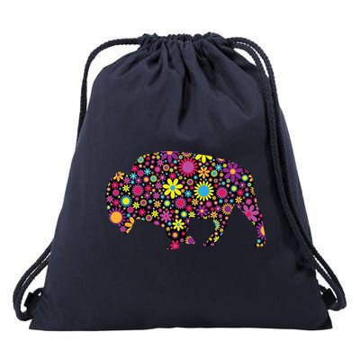 Flower Patterns Bison Buffalo Funny Drawstring Bag
