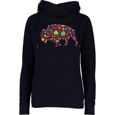 Flower Patterns Bison Buffalo Funny Womens Funnel Neck Pullover Hood