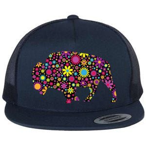 Flower Patterns Bison Buffalo Funny Flat Bill Trucker Hat