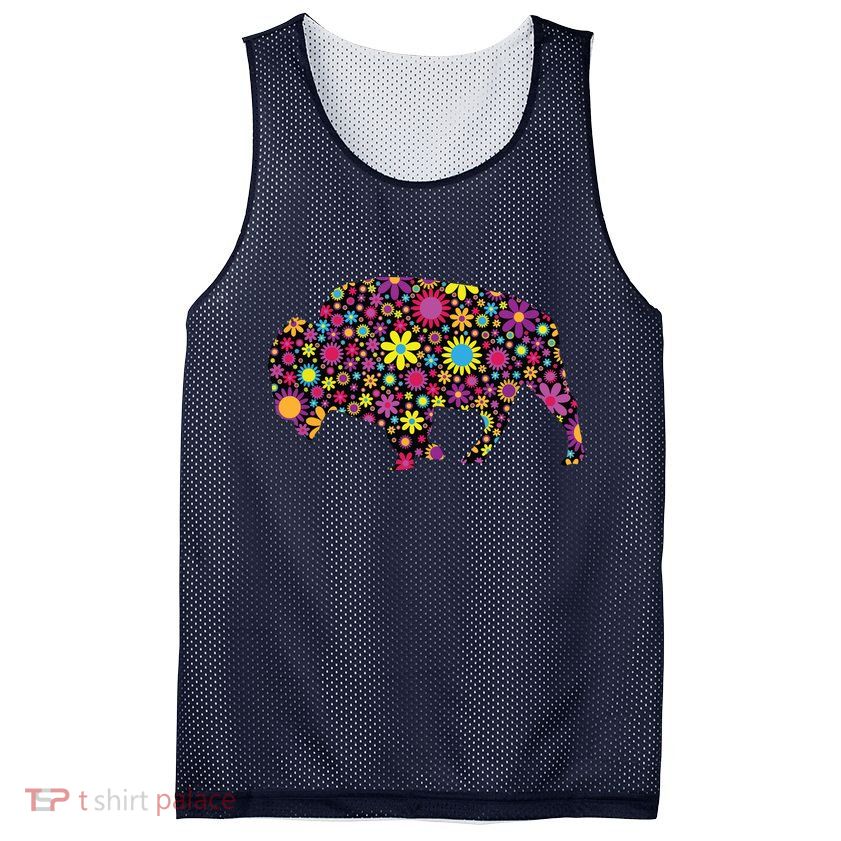 Flower Patterns Bison Buffalo Funny Mesh Reversible Basketball Jersey Tank