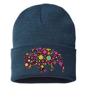 Flower Patterns Bison Buffalo Funny Sustainable Knit Beanie