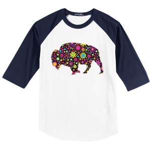 Flower Patterns Bison Buffalo Funny Baseball Sleeve Shirt