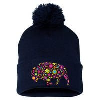 Flower Patterns Bison Buffalo Funny Pom Pom 12in Knit Beanie