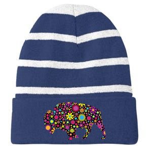 Flower Patterns Bison Buffalo Funny Striped Beanie with Solid Band