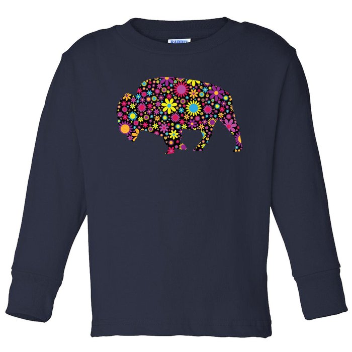 Flower Patterns Bison Buffalo Funny Toddler Long Sleeve Shirt