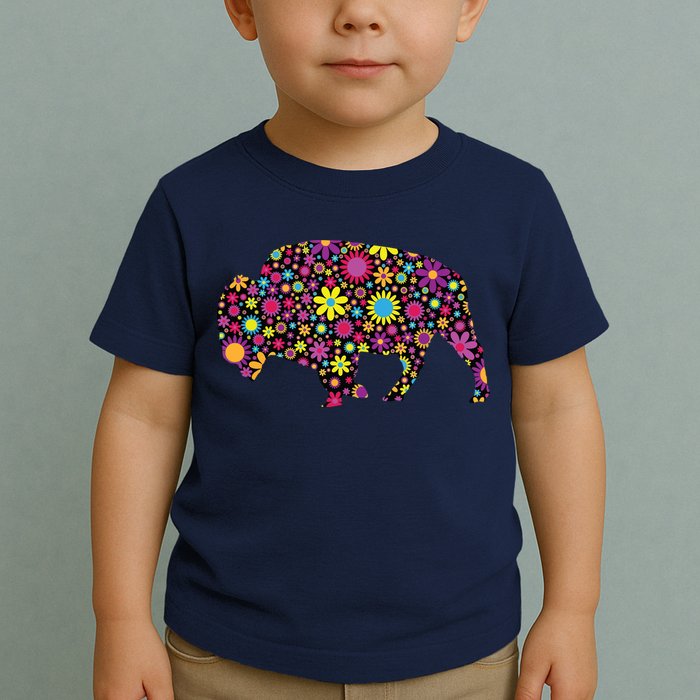 Flower Patterns Bison Buffalo Funny Toddler T-Shirt