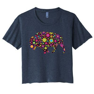 Flower Patterns Bison Buffalo Funny Women's Crop Top Tee