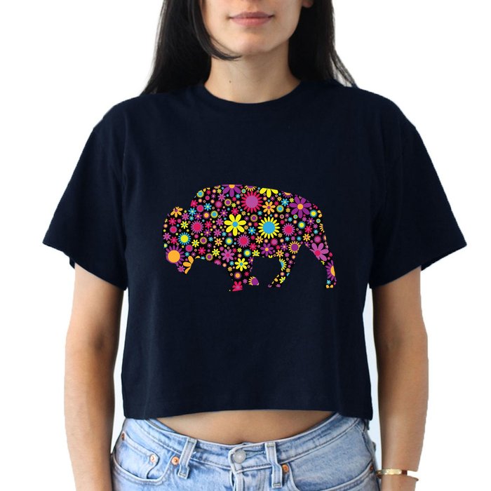 Flower Patterns Bison Buffalo Funny Crop Top