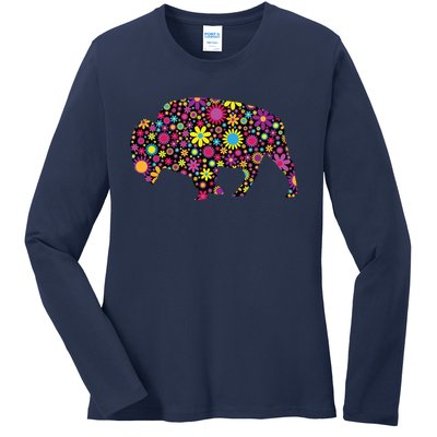 Flower Patterns Bison Buffalo Funny Ladies Long Sleeve Shirt