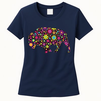 Flower Patterns Bison Buffalo Funny Womens T-Shirt