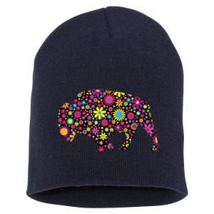 Flower Patterns Bison Buffalo Funny Short Acrylic Beanie