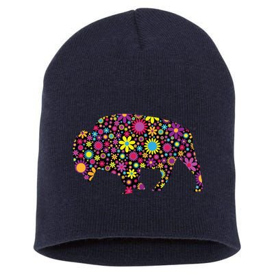 Flower Patterns Bison Buffalo Funny Short Acrylic Beanie