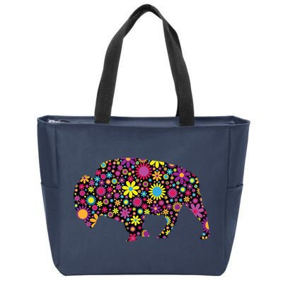 Flower Patterns Bison Buffalo Funny Zip Tote Bag