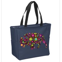 Flower Patterns Bison Buffalo Funny Zip Tote Bag