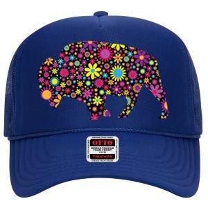 Flower Patterns Bison Buffalo Funny High Crown Mesh Back Trucker Hat