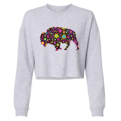 Flower Patterns Bison Buffalo Funny Cropped Pullover Crew