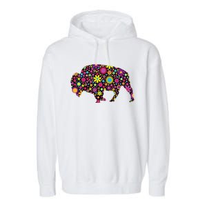 Flower Patterns Bison Buffalo Funny Garment-Dyed Fleece Hoodie