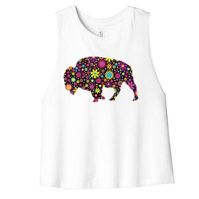 Flower Patterns Bison Buffalo Funny Women's Racerback Cropped Tank