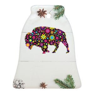 Flower Patterns Bison Buffalo Funny Ceramic Bell Ornament