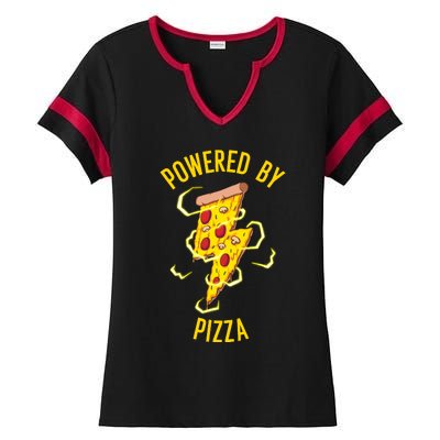 Funny Powered By Pizza Gift Cool Pizza Lover Ladies Halftime Notch Neck Tee