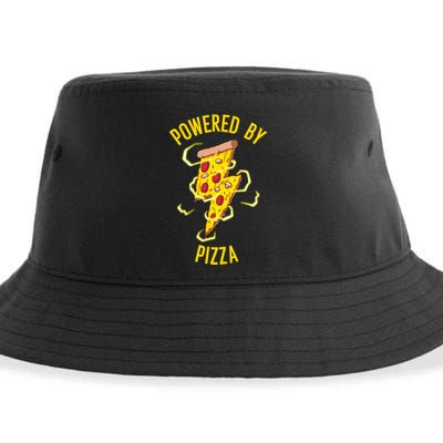 Funny Powered By Pizza Gift Cool Pizza Lover Sustainable Bucket Hat