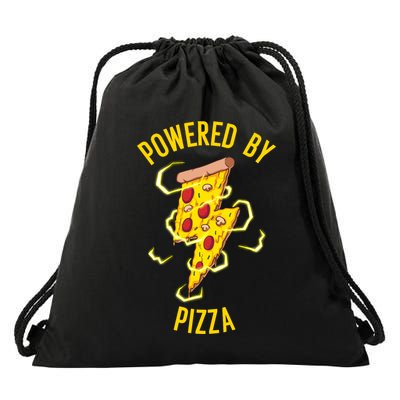 Funny Powered By Pizza Gift Cool Pizza Lover Drawstring Bag