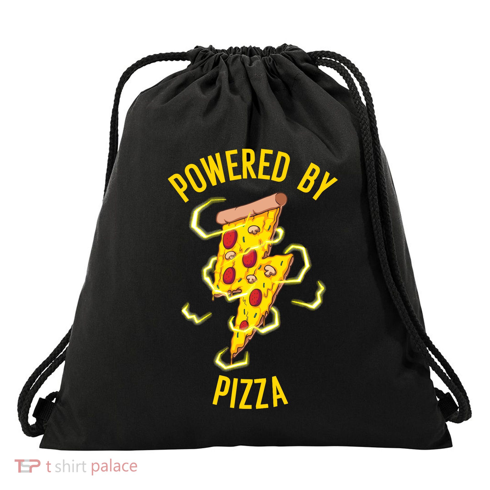 Funny Powered By Pizza Gift Cool Pizza Lover Drawstring Bag