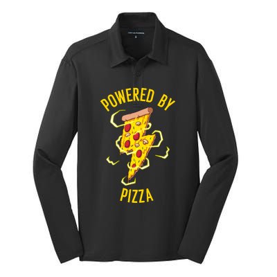 Funny Powered By Pizza Gift Cool Pizza Lover Silk Touch Performance Long Sleeve Polo