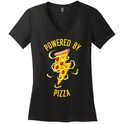 Funny Powered By Pizza Gift Cool Pizza Lover Women's V-Neck T-Shirt