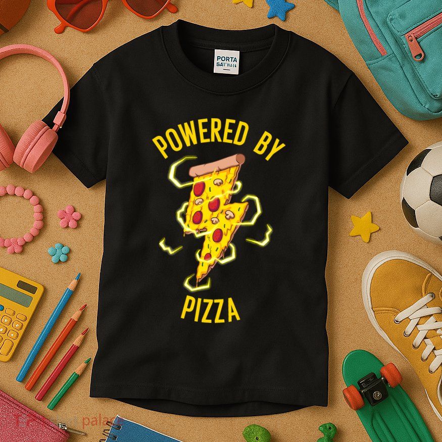 Funny Powered By Pizza Gift Cool Pizza Lover Kids T-Shirt