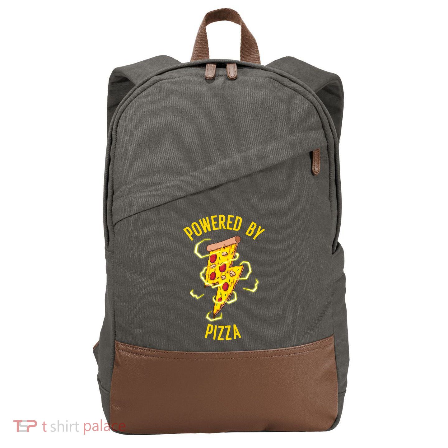 Funny Powered By Pizza Gift Cool Pizza Lover Cotton Canvas Backpack