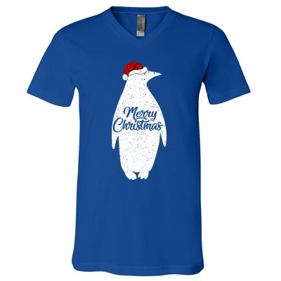 Funny Penguin Bird Lover Xmas Santa Hat Penguin Christmas Cute Gift V-Neck T-Shirt