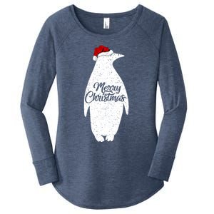 Funny Penguin Bird Lover Xmas Santa Hat Penguin Christmas Cute Gift Women's Perfect Tri Tunic Long Sleeve Shirt