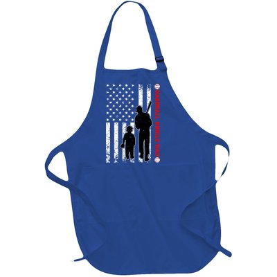 Funny Proud Baseball Single Dad American Flag Fathers Day Funny Gift Full-Length Apron With Pockets