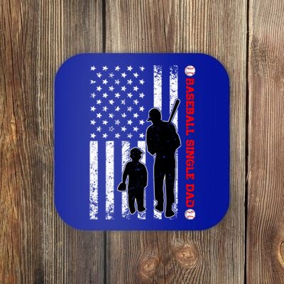 Funny Proud Baseball Single Dad American Flag Fathers Day Funny Gift Coaster