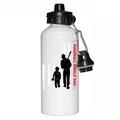 Funny Proud Baseball Single Dad American Flag Fathers Day Funny Gift Aluminum Water Bottle