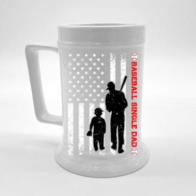 Funny Proud Baseball Single Dad American Flag Fathers Day Funny Gift Beer Stein