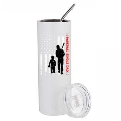 Funny Proud Baseball Single Dad American Flag Fathers Day Funny Gift Stainless Steel Tumbler