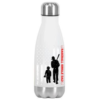 Funny Proud Baseball Single Dad American Flag Fathers Day Funny Gift Stainless Steel Insulated Water Bottle