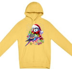 Funny Parakeet Christmas Tree Lights Xmas Parrot Lover Premium Pullover Hoodie