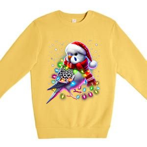 Funny Parakeet Christmas Tree Lights Xmas Parrot Lover Premium Crewneck Sweatshirt