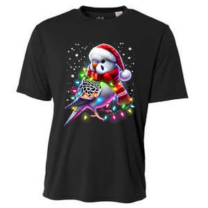 Funny Parakeet Christmas Tree Lights Xmas Parrot Lover Cooling Performance Crew T-Shirt